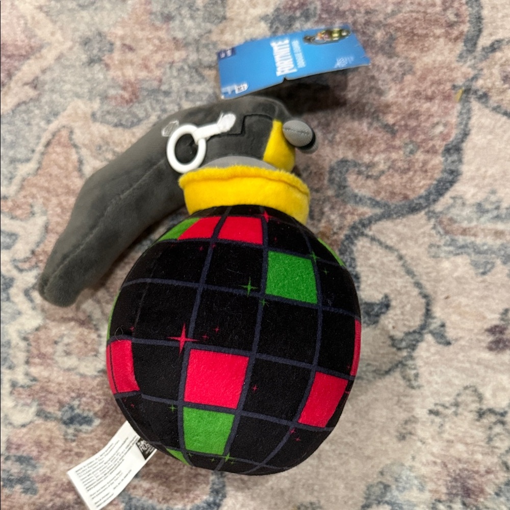 Vibrant Plush Toy Grenade with Red, Green, and Gray